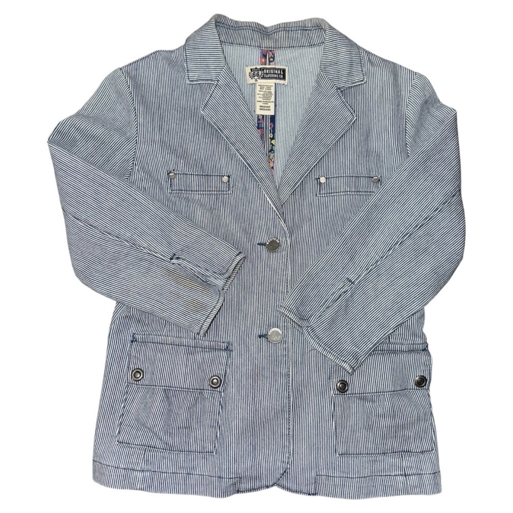 Women's Railroad Striped Blue/White Blazer Jacket Route 66 Size Med Trucker